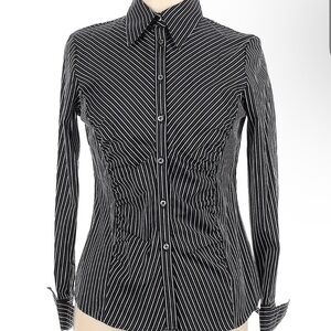 Thomas Pink Black and White Tailored Striped Women's Top